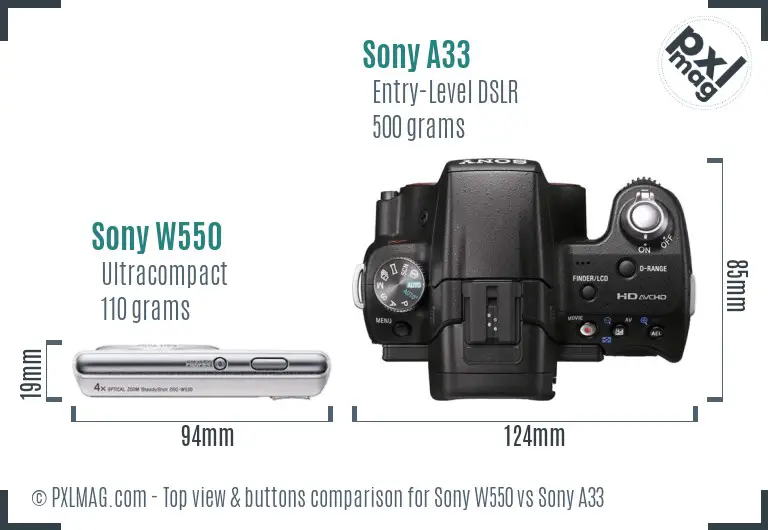 Sony W550 vs Sony A33 top view buttons comparison