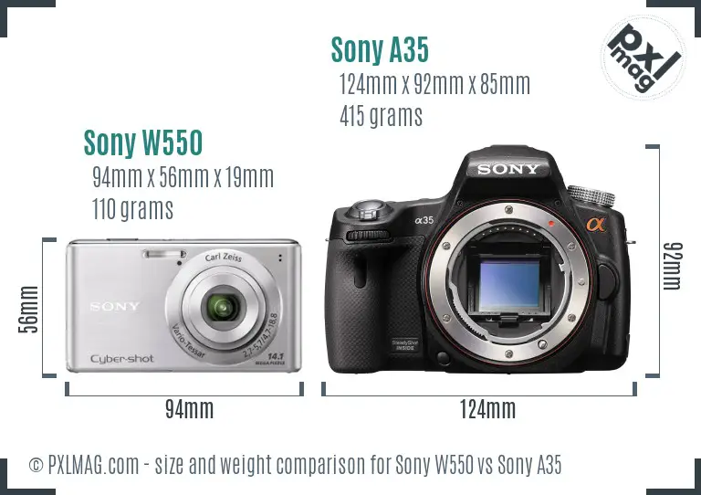 Sony W550 vs Sony A35 size comparison