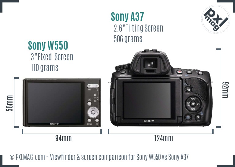 Sony W550 vs Sony A37 Screen and Viewfinder comparison