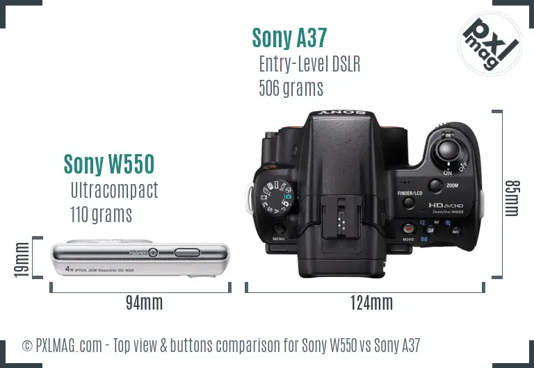 Sony W550 vs Sony A37 top view buttons comparison