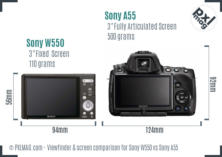 Sony W550 vs Sony A55 Screen and Viewfinder comparison