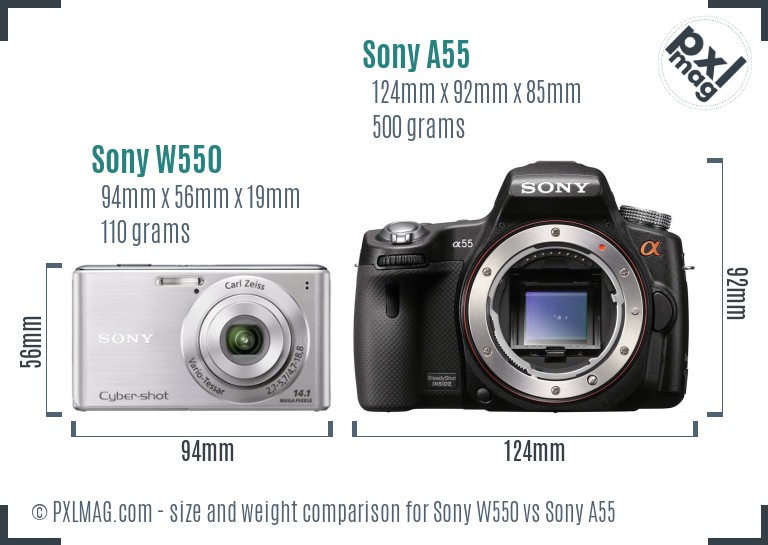 Sony W550 vs Sony A55 size comparison