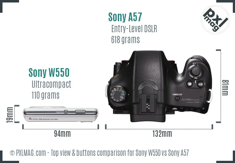 Sony W550 vs Sony A57 top view buttons comparison