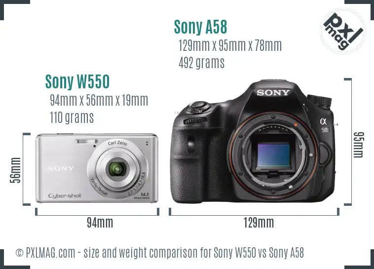 Sony W550 vs Sony A58 size comparison