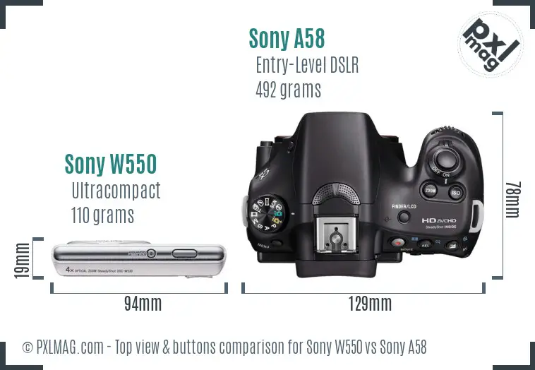 Sony W550 vs Sony A58 top view buttons comparison