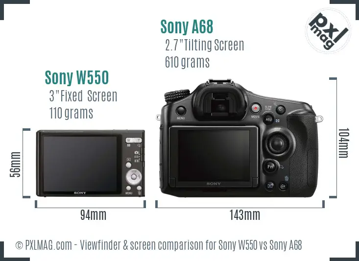 Sony W550 vs Sony A68 Screen and Viewfinder comparison