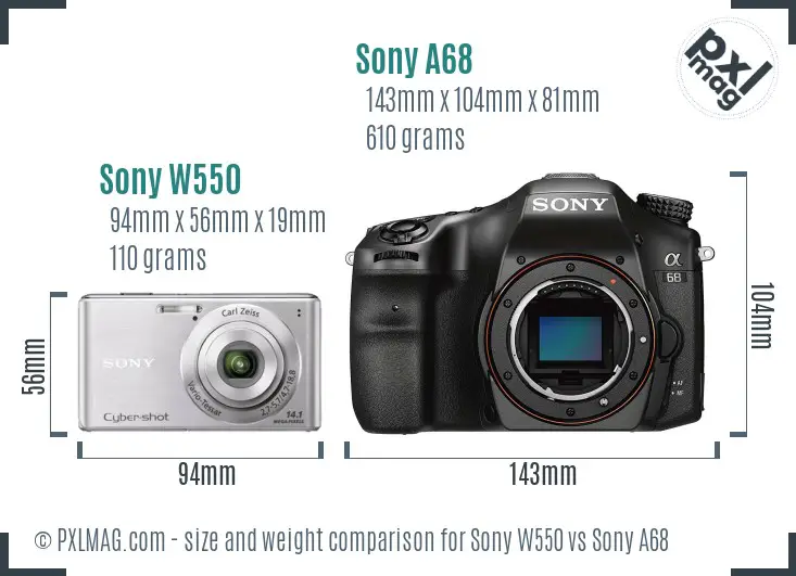 Sony W550 vs Sony A68 size comparison