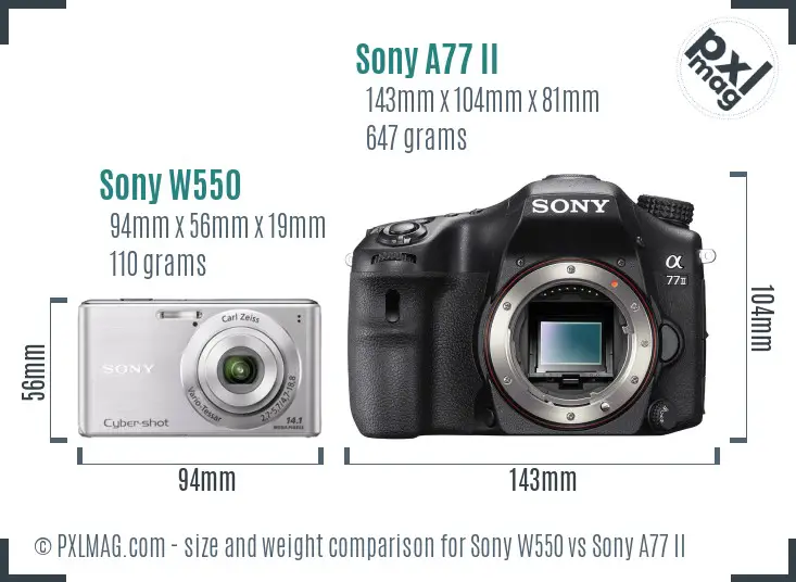 Sony W550 vs Sony A77 II size comparison