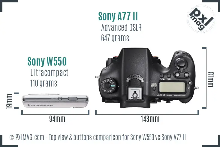 Sony W550 vs Sony A77 II top view buttons comparison