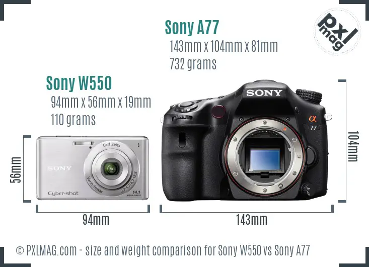 Sony W550 vs Sony A77 size comparison
