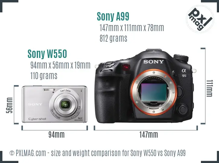 Sony W550 vs Sony A99 size comparison