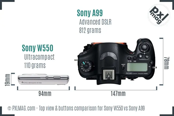 Sony W550 vs Sony A99 top view buttons comparison