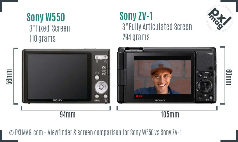 Sony W550 vs Sony ZV-1 Screen and Viewfinder comparison