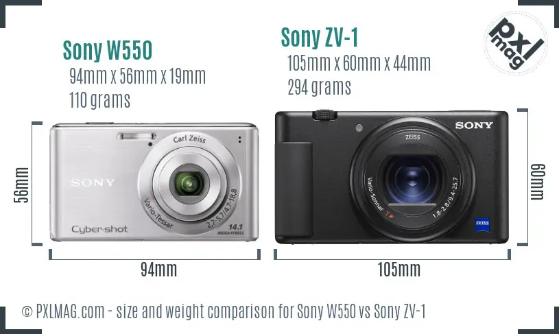 Sony W550 vs Sony ZV-1 size comparison