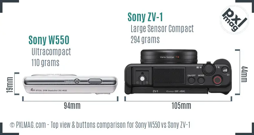 Sony W550 vs Sony ZV-1 top view buttons comparison