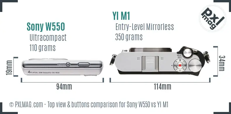Sony W550 vs YI M1 top view buttons comparison