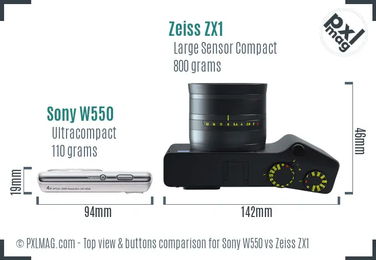 Sony W550 vs Zeiss ZX1 top view buttons comparison