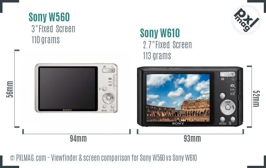 Sony W560 vs Sony W610 Screen and Viewfinder comparison