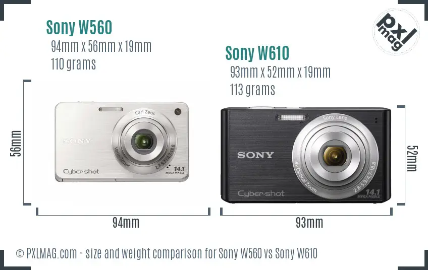 Sony W560 vs Sony W610 size comparison