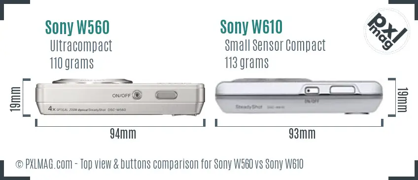 Sony W560 vs Sony W610 top view buttons comparison