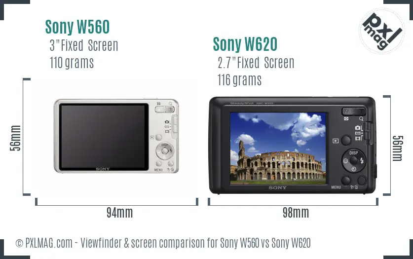 Sony W560 vs Sony W620 Screen and Viewfinder comparison