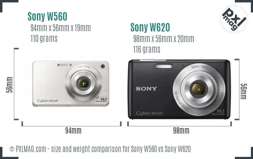 Sony W560 vs Sony W620 size comparison