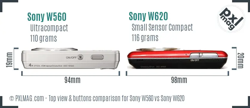 Sony W560 vs Sony W620 top view buttons comparison