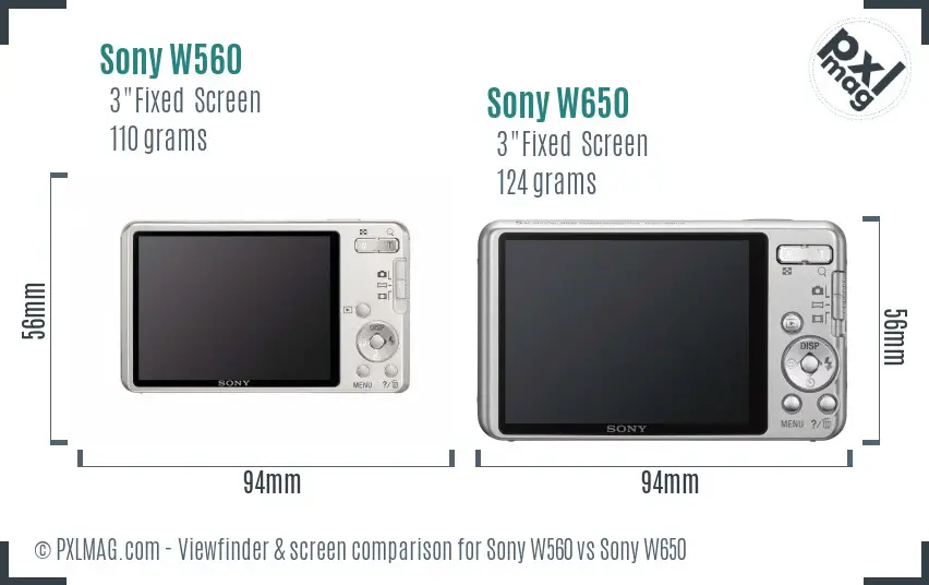 Sony W560 vs Sony W650 Screen and Viewfinder comparison