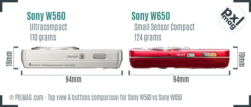 Sony W560 vs Sony W650 top view buttons comparison