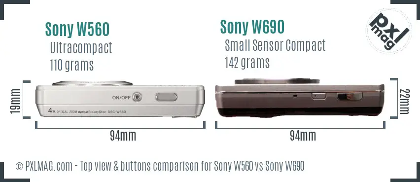 Sony W560 vs Sony W690 top view buttons comparison