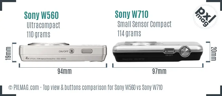 Sony W560 vs Sony W710 top view buttons comparison