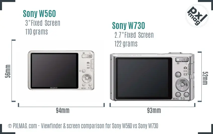 Sony W560 vs Sony W730 Screen and Viewfinder comparison