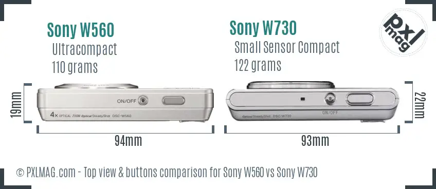 Sony W560 vs Sony W730 top view buttons comparison