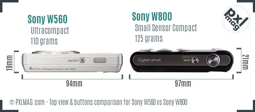 Sony W560 vs Sony W800 top view buttons comparison