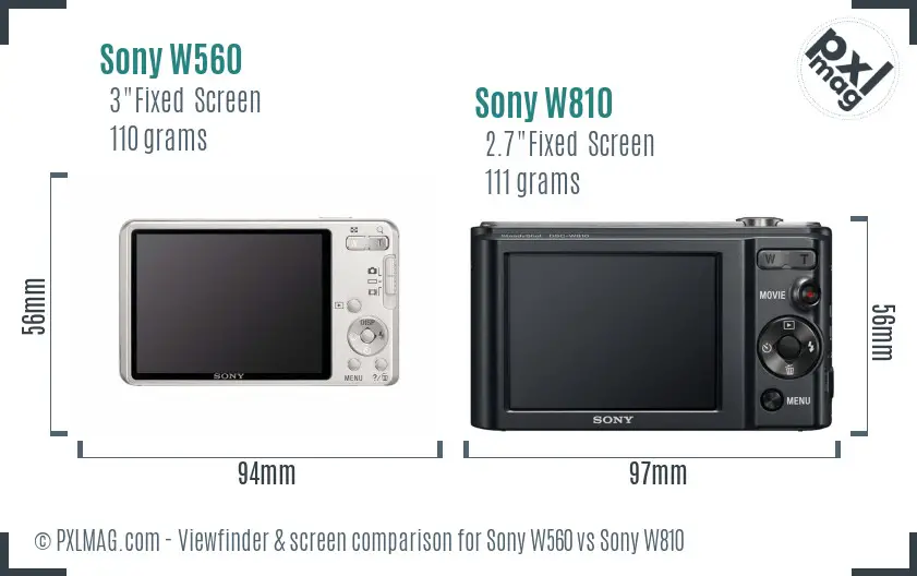 Sony W560 vs Sony W810 Screen and Viewfinder comparison