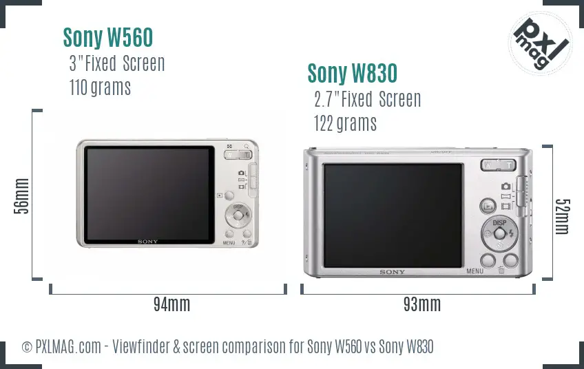 Sony W560 vs Sony W830 Screen and Viewfinder comparison