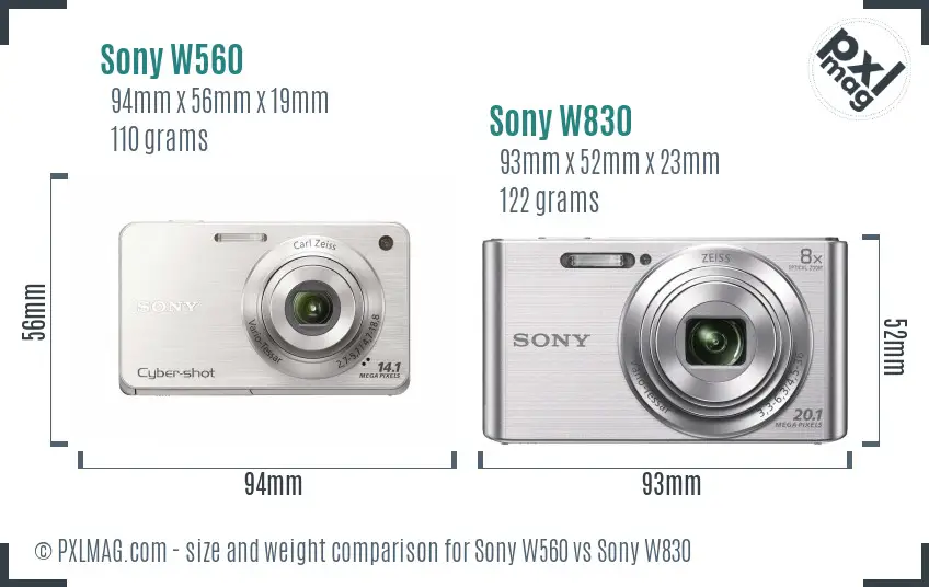 Sony W560 vs Sony W830 size comparison