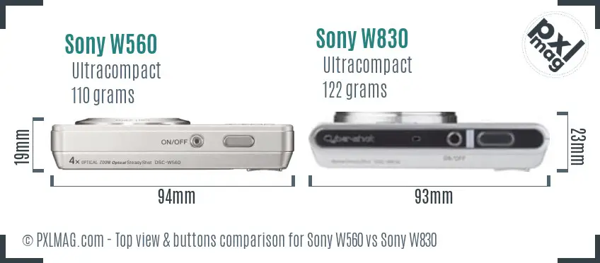 Sony W560 vs Sony W830 top view buttons comparison