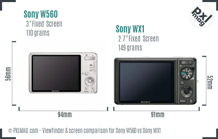 Sony W560 vs Sony WX1 Screen and Viewfinder comparison