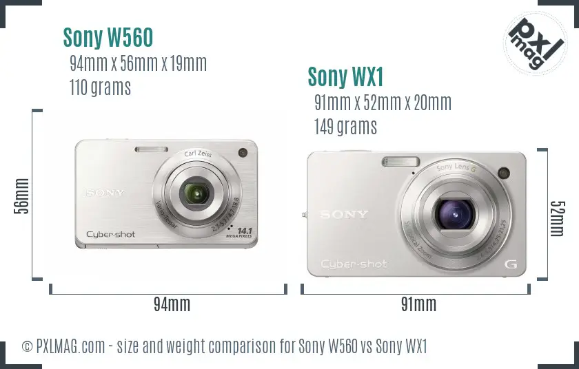 Sony W560 vs Sony WX1 size comparison