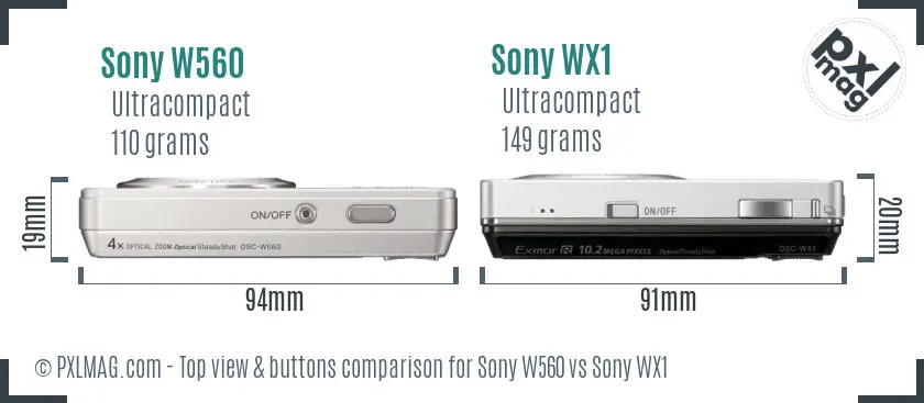 Sony W560 vs Sony WX1 top view buttons comparison