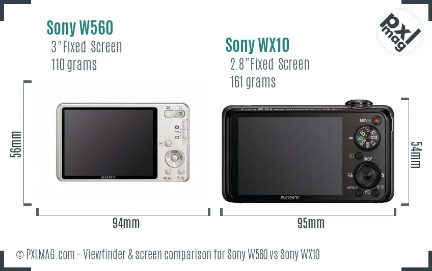 Sony W560 vs Sony WX10 Screen and Viewfinder comparison