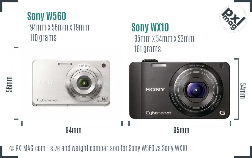 Sony W560 vs Sony WX10 size comparison