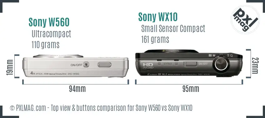 Sony W560 vs Sony WX10 top view buttons comparison