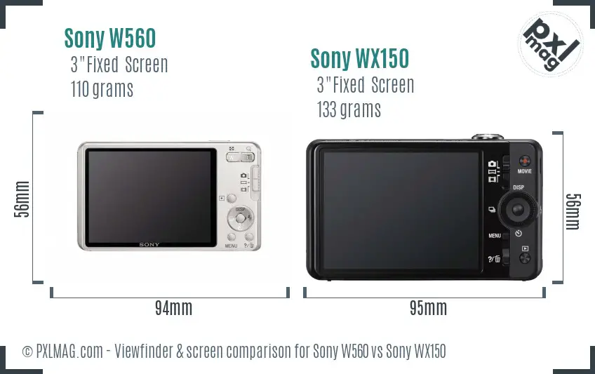 Sony W560 vs Sony WX150 Screen and Viewfinder comparison