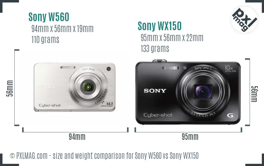 Sony W560 vs Sony WX150 size comparison