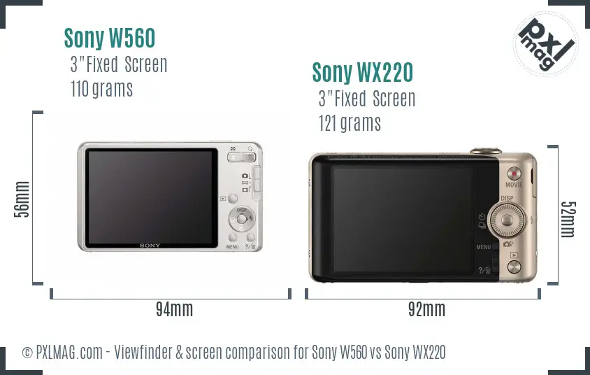 Sony W560 vs Sony WX220 Screen and Viewfinder comparison