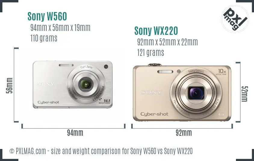Sony W560 vs Sony WX220 size comparison