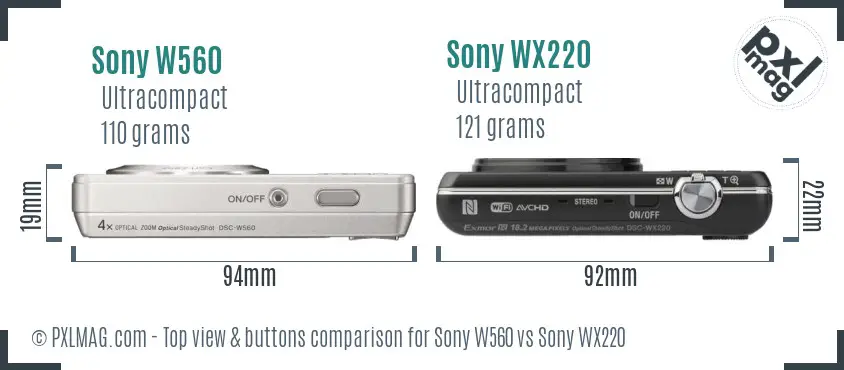 Sony W560 vs Sony WX220 top view buttons comparison