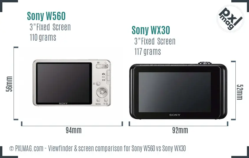 Sony W560 vs Sony WX30 Screen and Viewfinder comparison